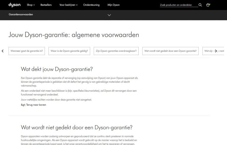 Ontdek de voorwaarden voor garantie bij Dyson