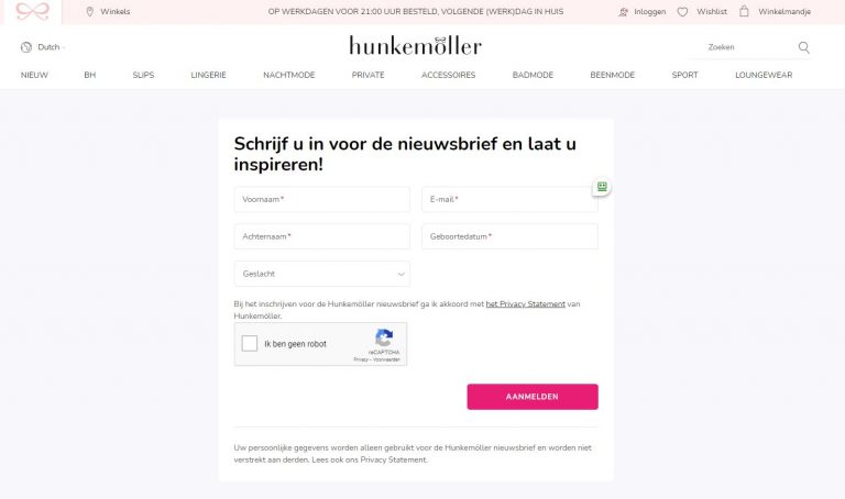 schrijf je in voor de nieuwsbrief van Hunkemöller