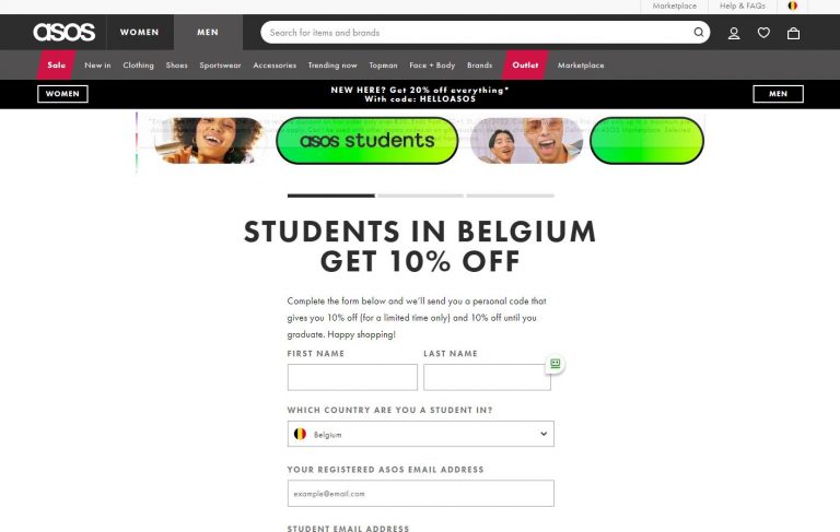 studenten krijgen bij asos 10% korting