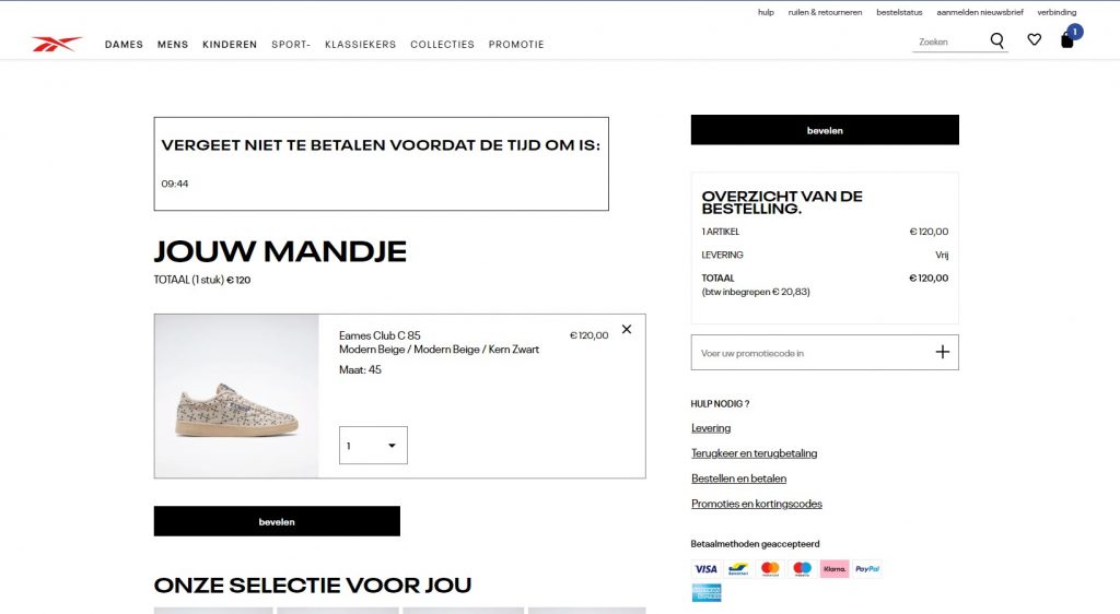 Promotiecode invoeren reebok