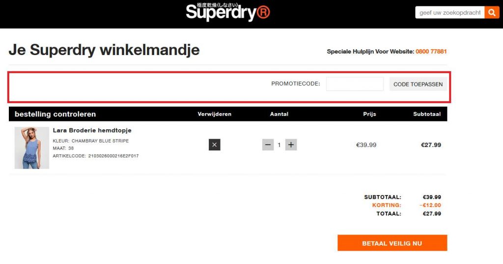 Superdry kortingscode pagina